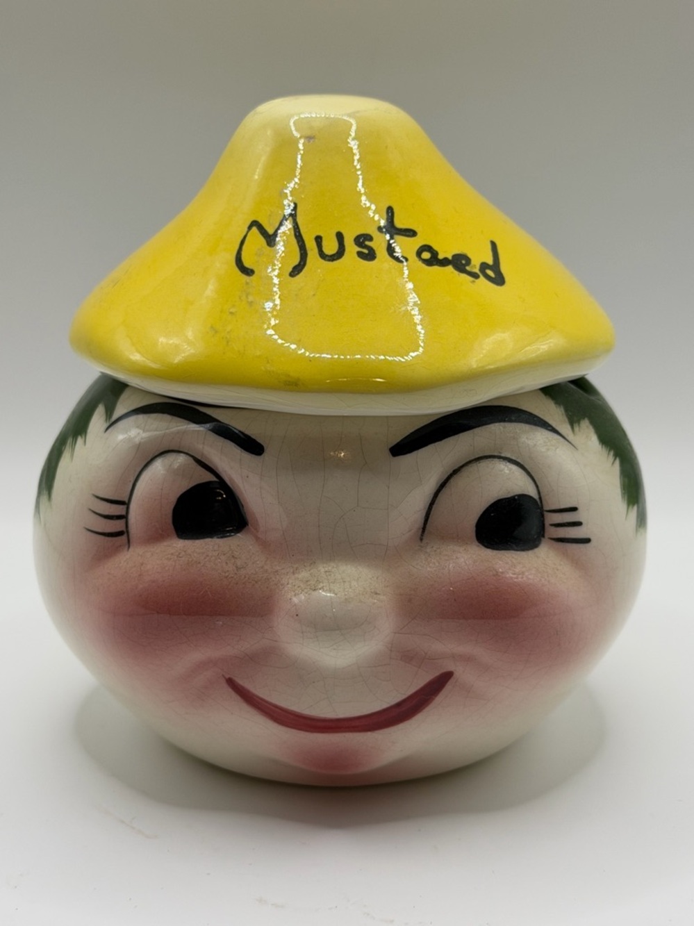 Vintage DeForest of California Handpainted Mustard Jar,  ~4” x 4”, Collectible!